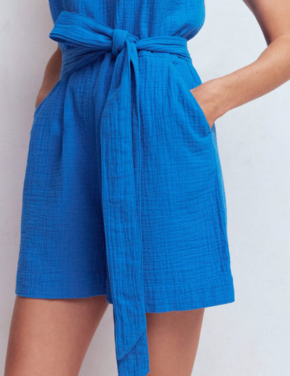 Rosa Double Cloth Playsuit-Kingfisher Blue
