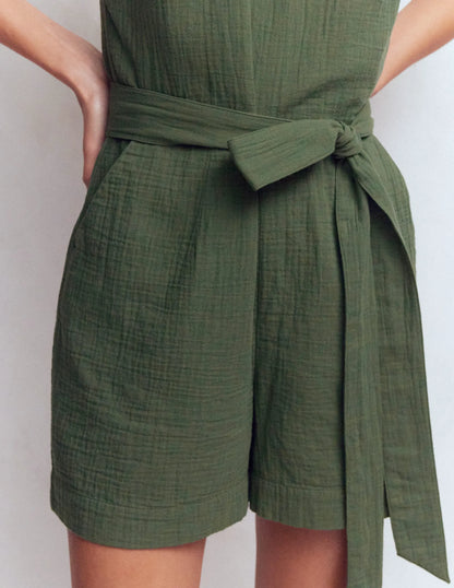 Rosa Double Cloth Playsuit-Hunter Green