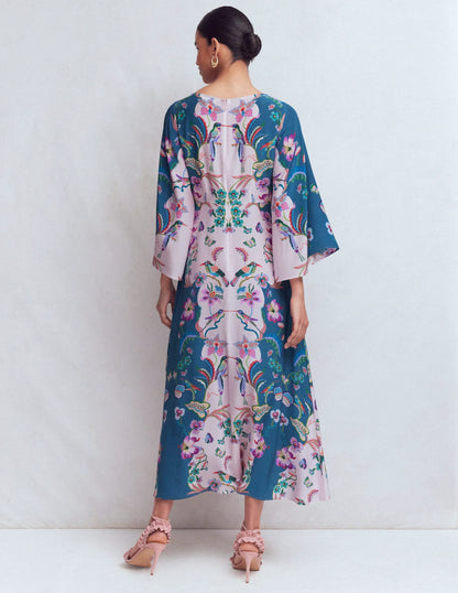 Angel Sleeve Boat Neck Dress-Tourmaline Blue, Orchid Canopy