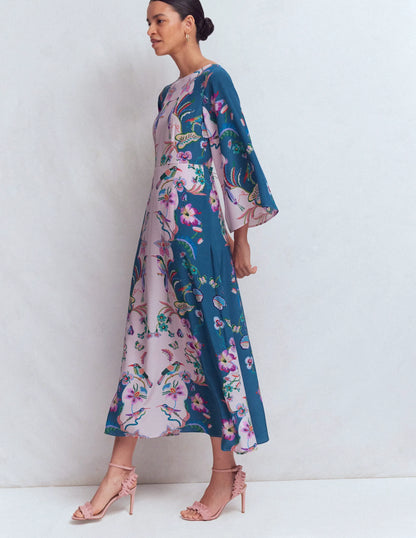 Angel Sleeve Boat Neck Dress-Tourmaline Blue, Orchid Canopy