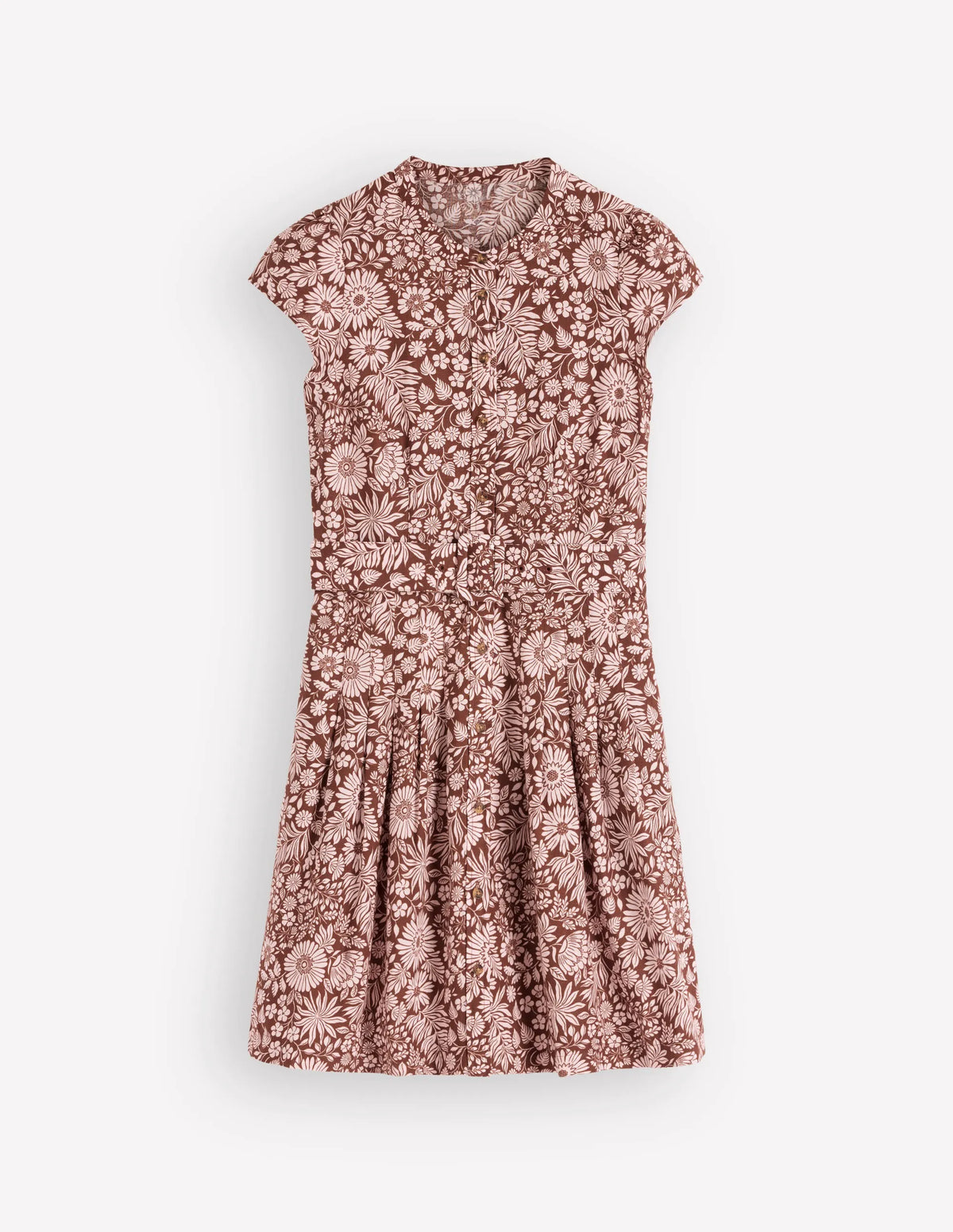 Arabella Short Linen Dress-Brown Flowerbed Bloom