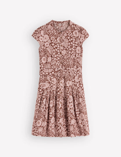 Arabella Short Linen Dress-Brown Flowerbed Bloom