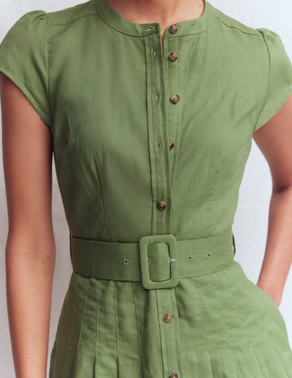 Arabella Short Linen Dress-Safari Green