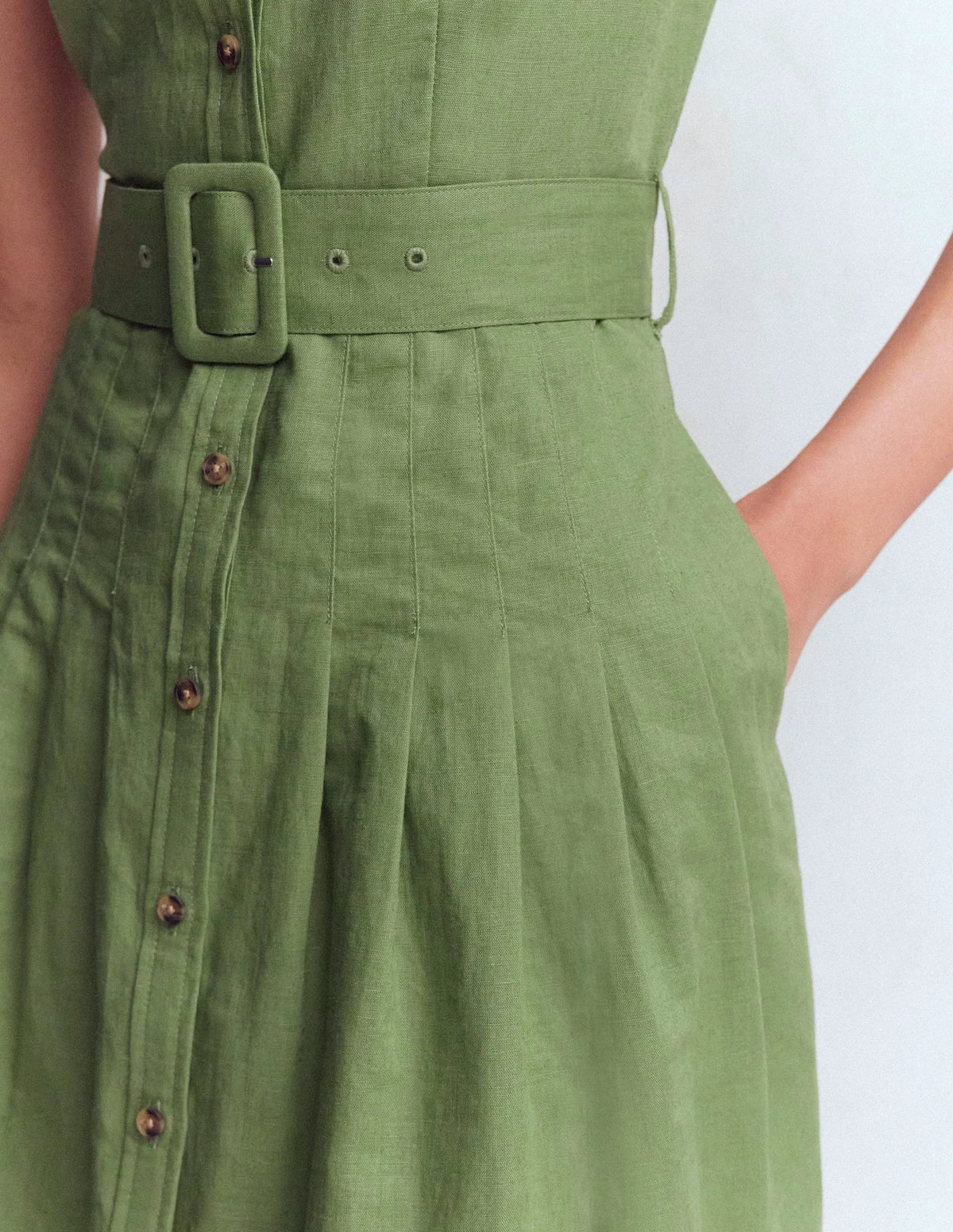 Arabella Short Linen Dress-Safari Green