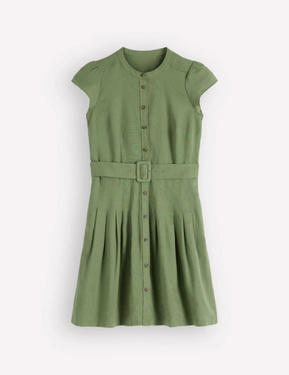 Arabella Short Linen Dress-Safari Green