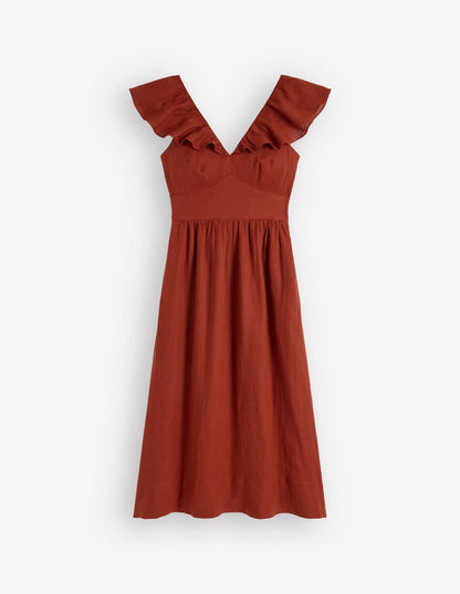 Mega Ruffle Linen Dress-Burnt Henna