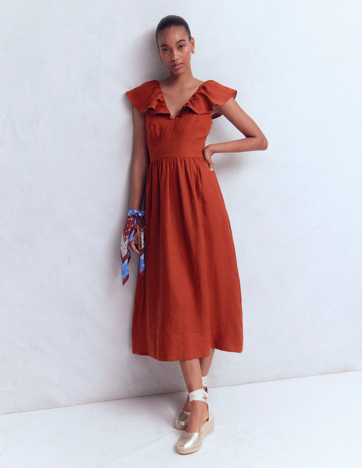Mega Ruffle Linen Dress-Burnt Henna