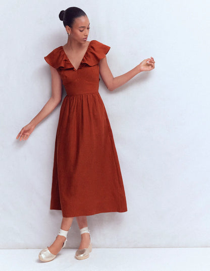 Mega Ruffle Linen Dress-Burnt Henna