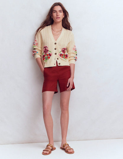 Relaxed Cotton Stitch Cardigan-Ivory, Embroidery