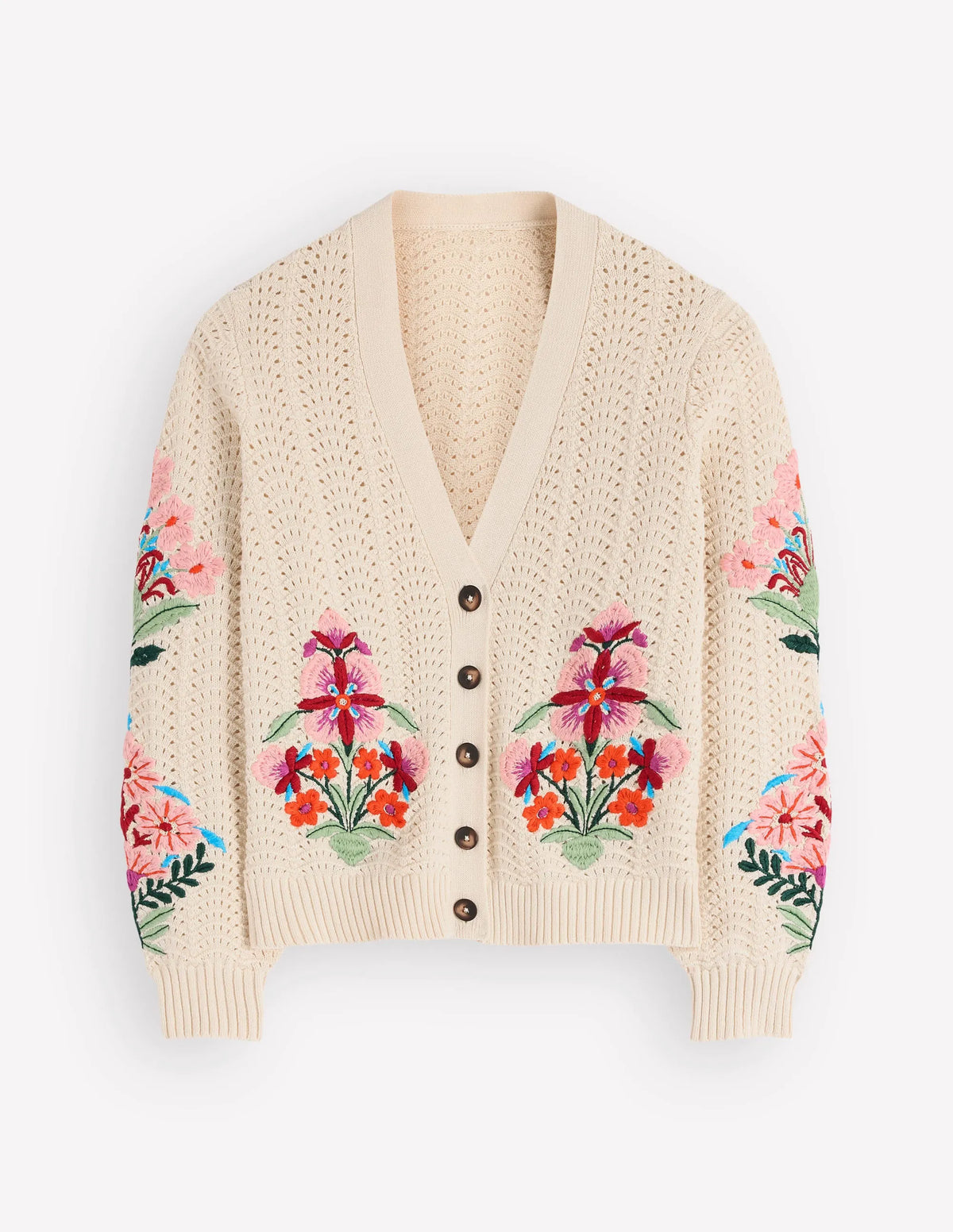 Relaxed Cotton Stitch Cardigan-Ivory, Embroidery