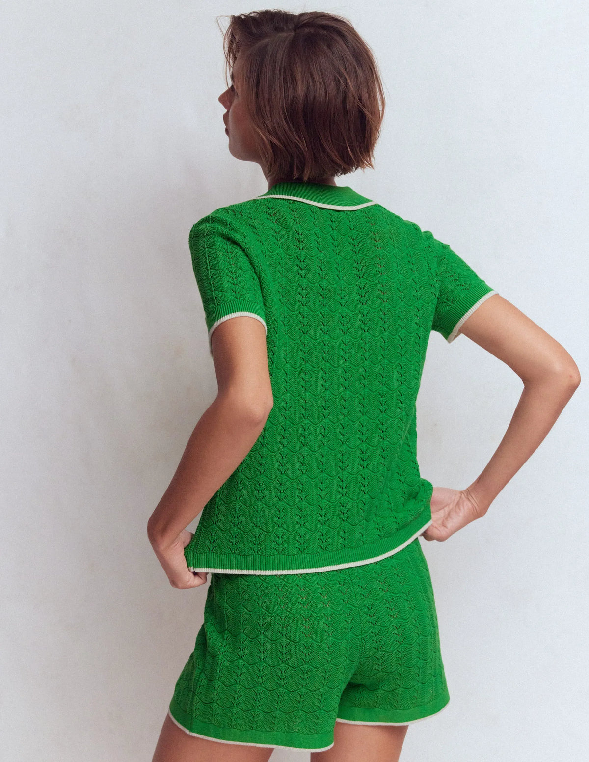 Pointelle Henley T-shirt-Online Lime