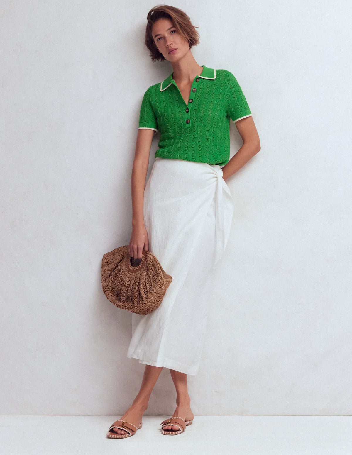 Pointelle Henley T-shirt-Online Lime