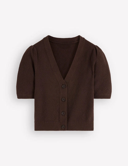 Hayley Cotton V-neck Cardigan-Espresso