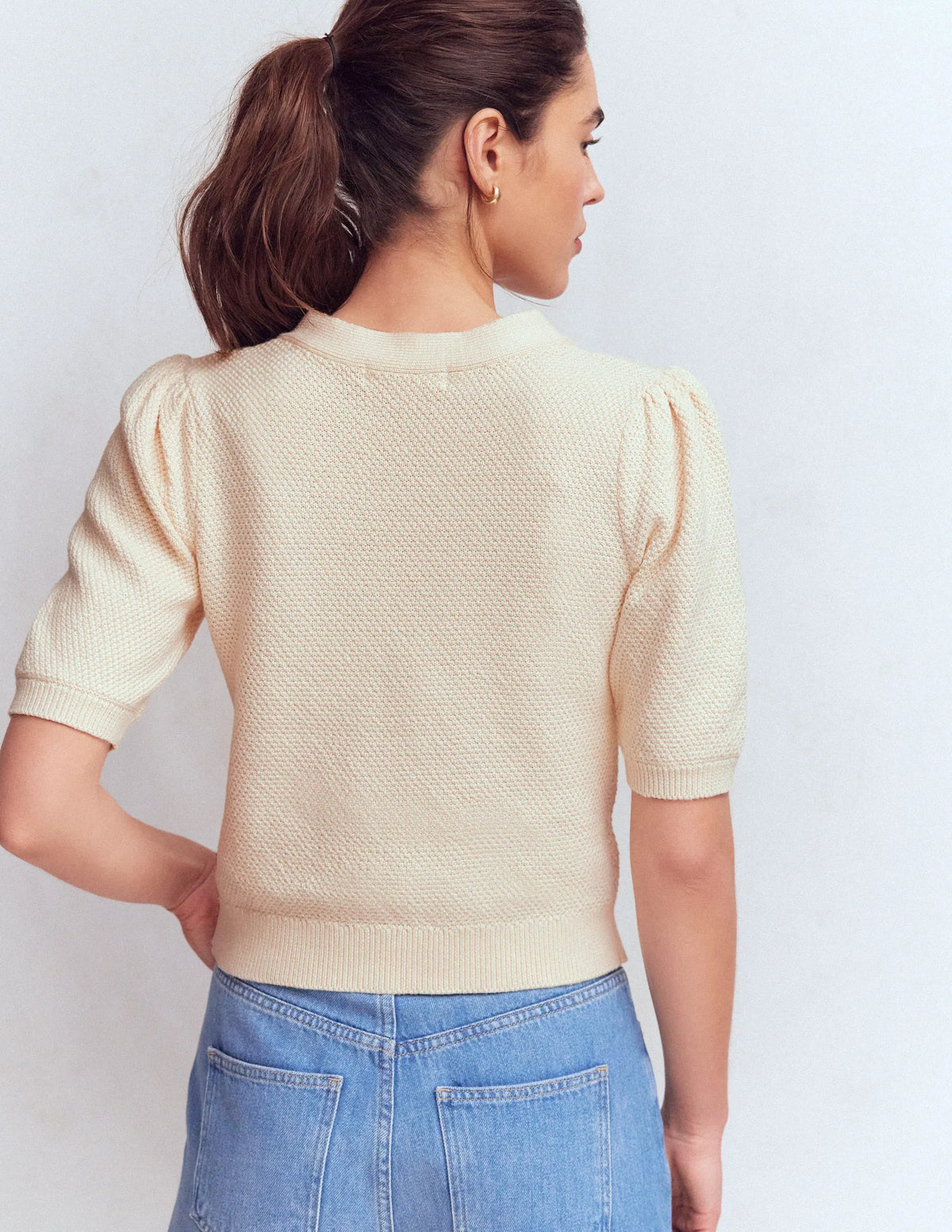 Hayley Cotton V-neck Cardigan-Warm Ivory