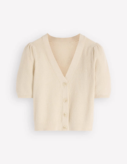 Hayley Cotton V-neck Cardigan-Warm Ivory