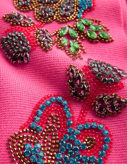 Elena Stand Neck Jacket-Pink Embroidery