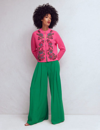 Elena Stand Neck Jacket-Pink Embroidery