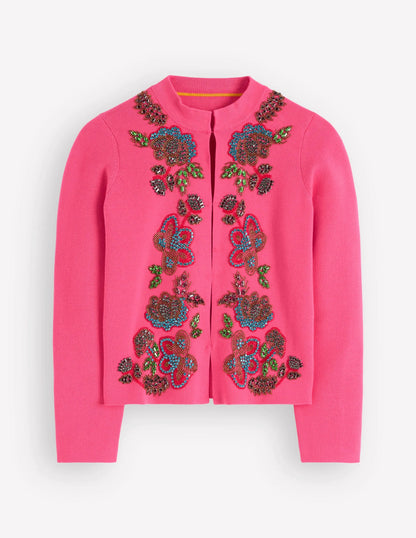 Elena Stand Neck Jacket-Pink Embroidery