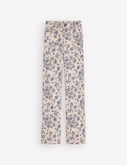 Straight Leg Pocket Jeans-Ivory Floral