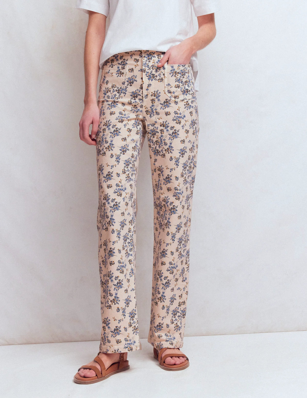 Straight Leg Pocket Jeans-Ivory Floral