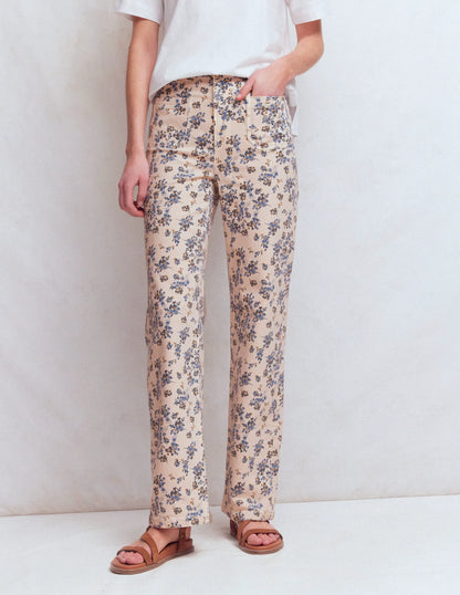 Straight Leg Pocket Jeans-Ivory Floral