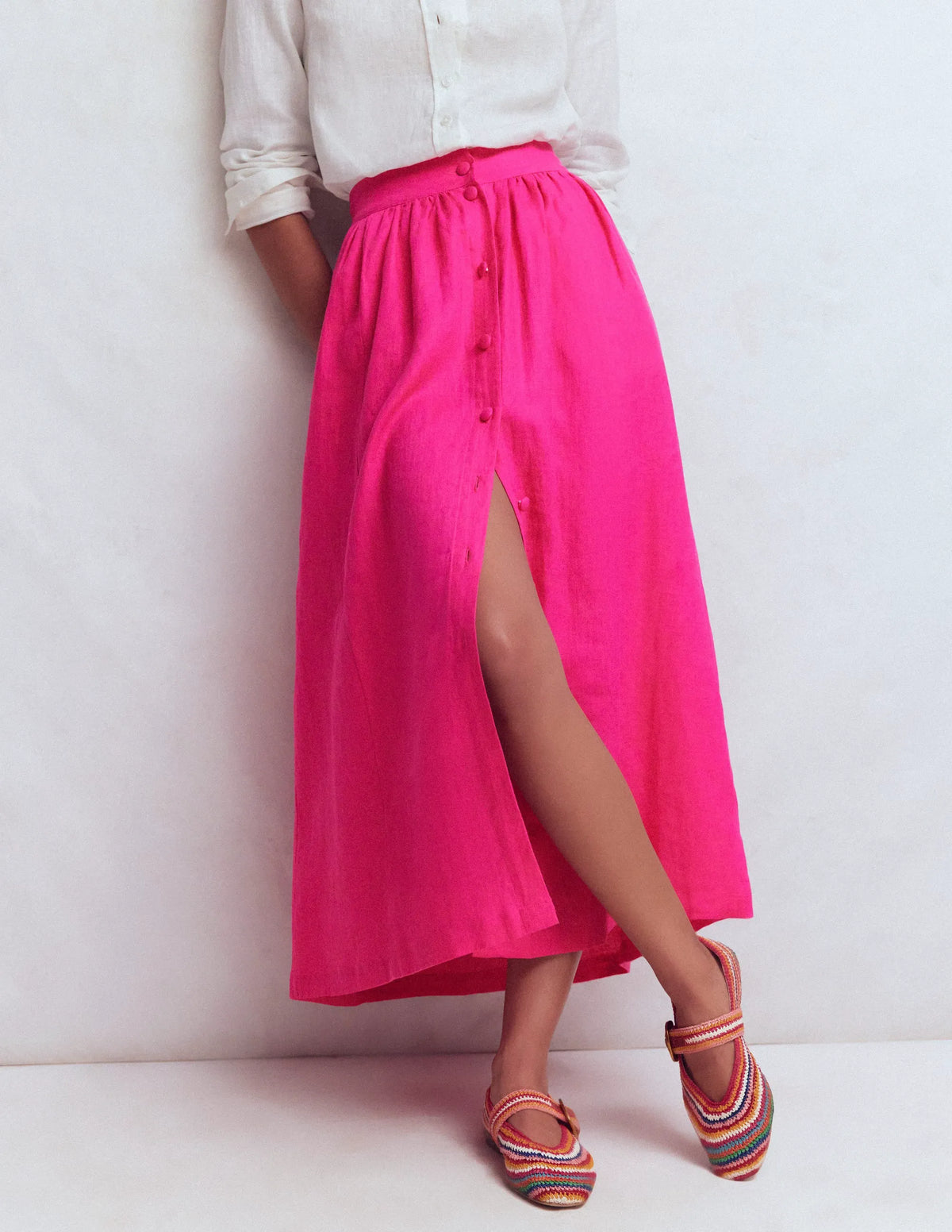 Emma Linen Maxi Skirt-Pink Peony