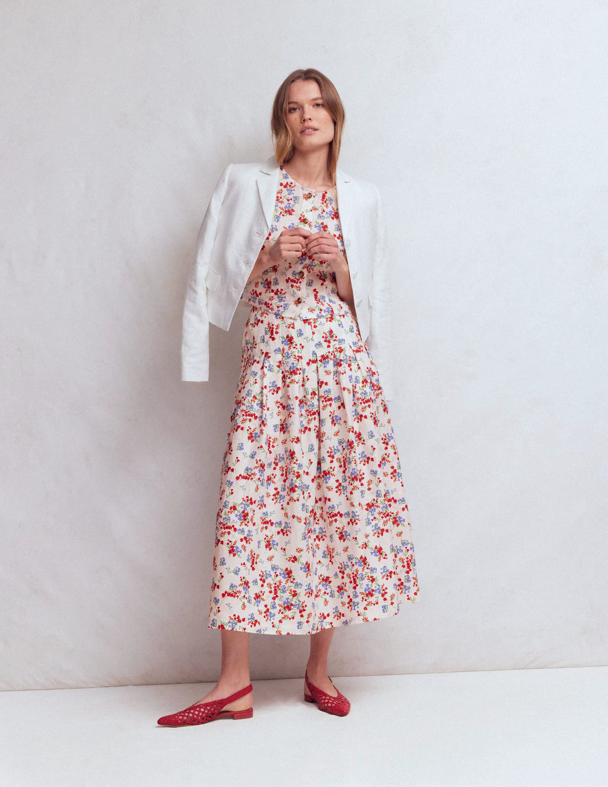 Valentina Linen Skirt-Ivory, Bloom Scatter