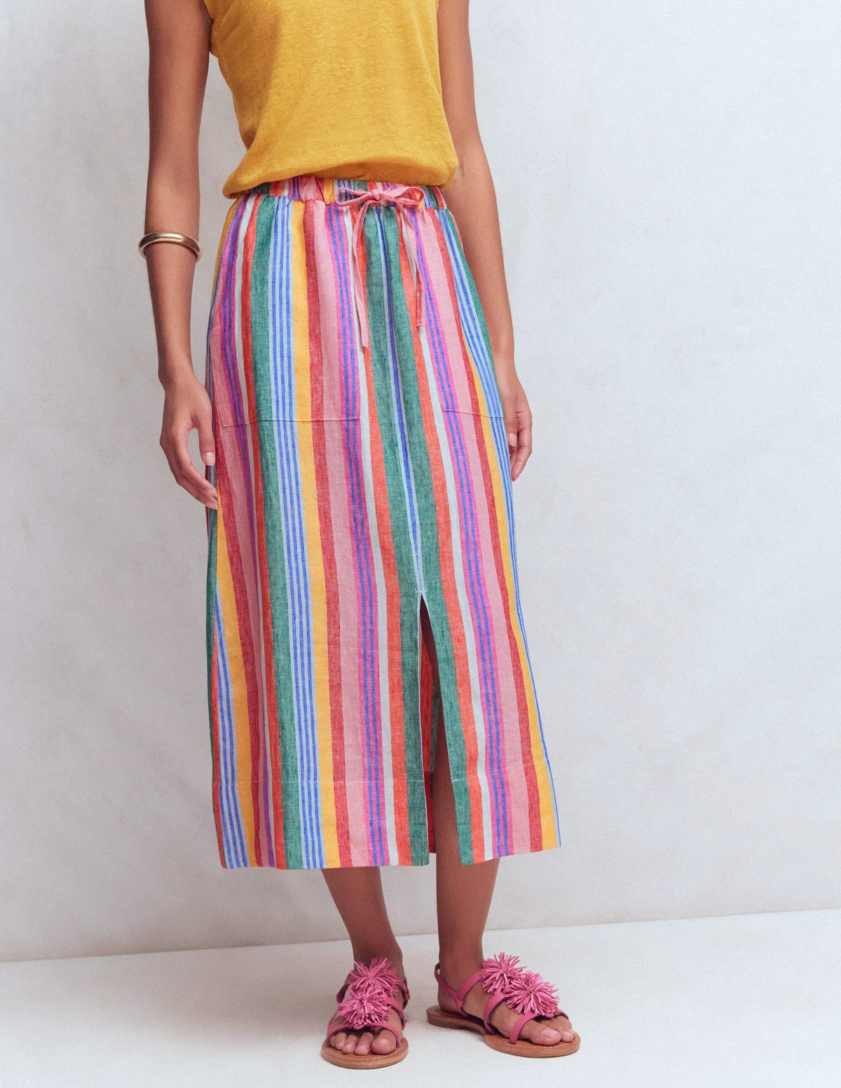 Layla Linen Skirt-Hot Varigated Multistripe