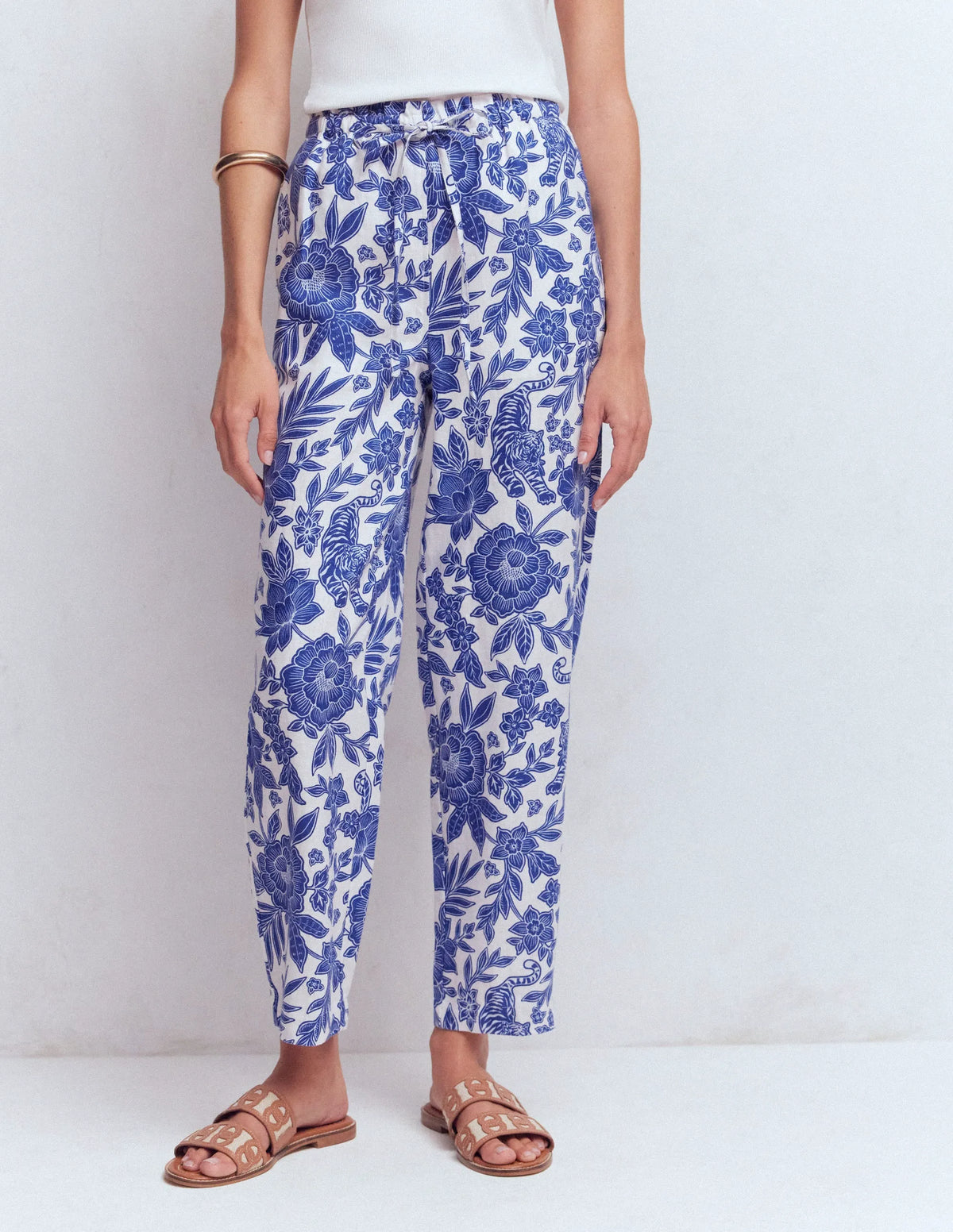 Islington Linen Crop Pants-Mazarine Blue, Tigers Paradise