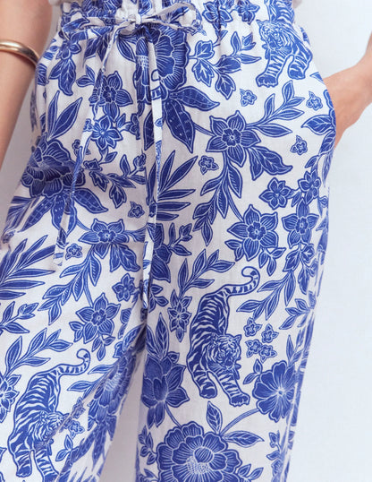 Islington Linen Crop Pants-Mazarine Blue, Tigers Paradise