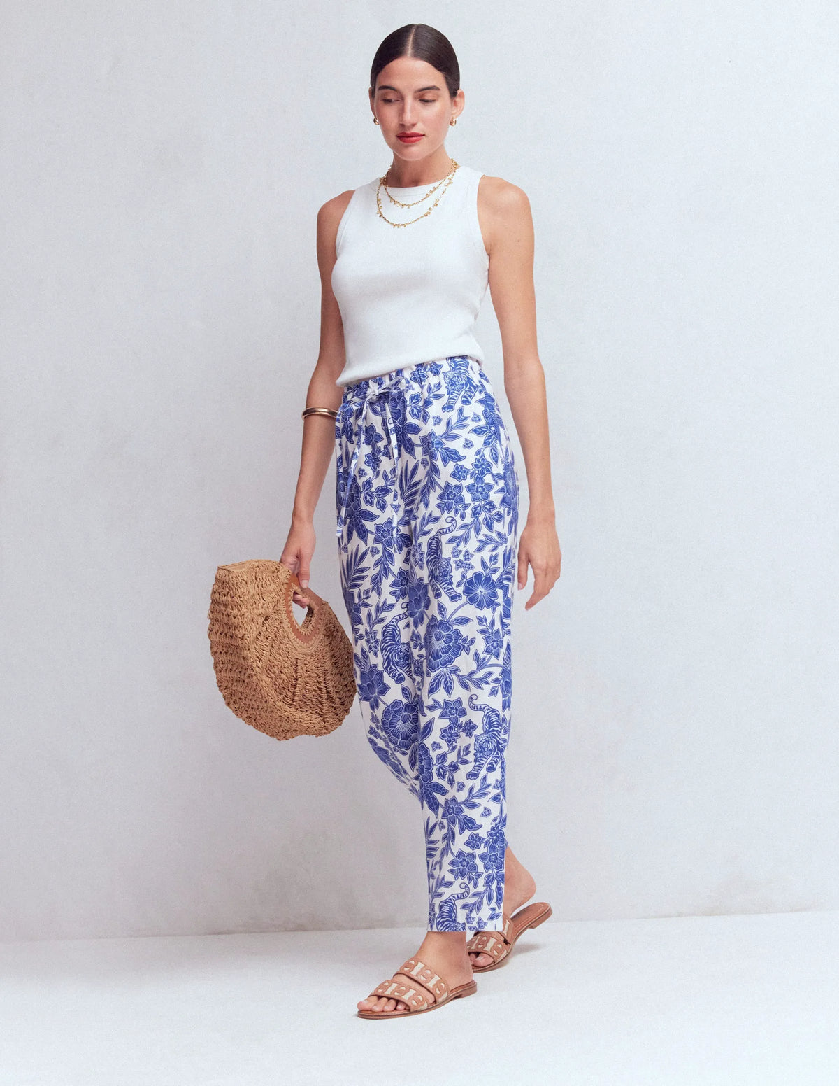 Islington Linen Crop Pants-Mazarine Blue, Tigers Paradise