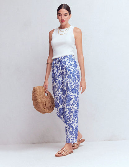 Islington Linen Crop Pants-Mazarine Blue, Tigers Paradise