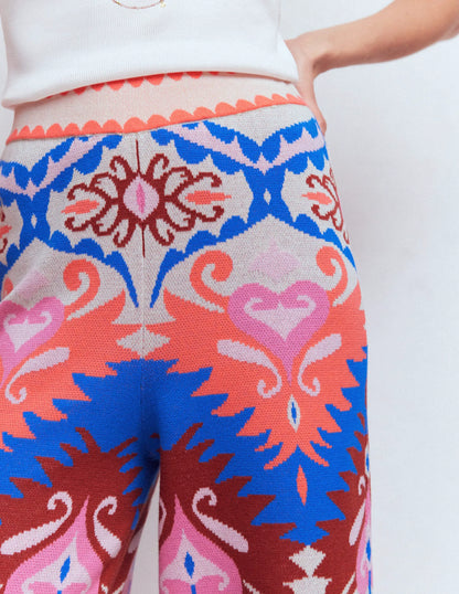Jacquard Knitted Pants-Multi Aztec