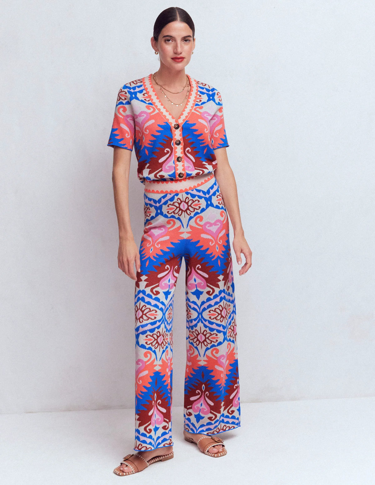 Jacquard Knitted Pants-Multi Aztec