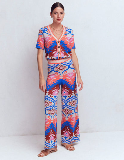 Jacquard Knitted Pants-Multi Aztec