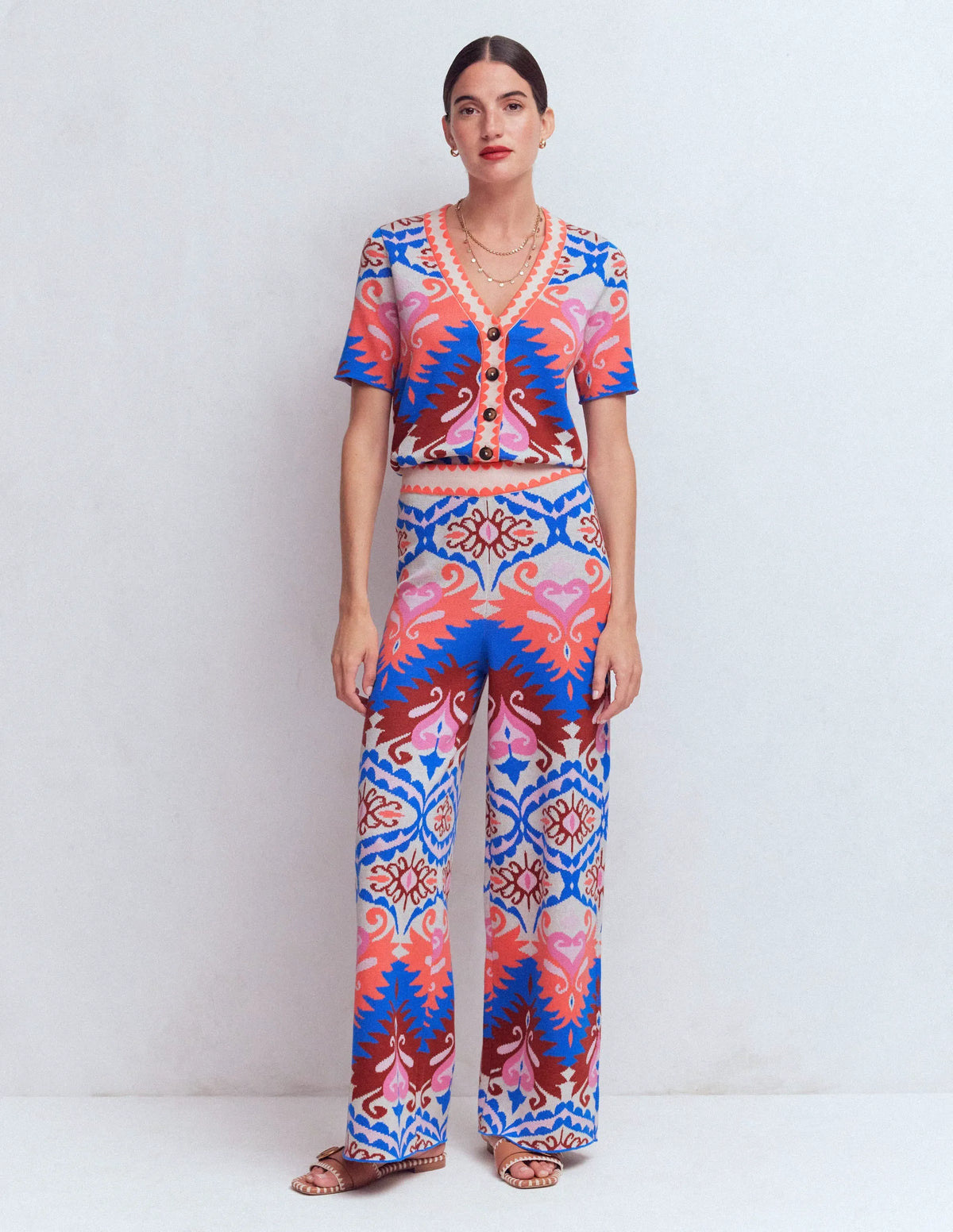 Jacquard Knitted Pants-Multi Aztec