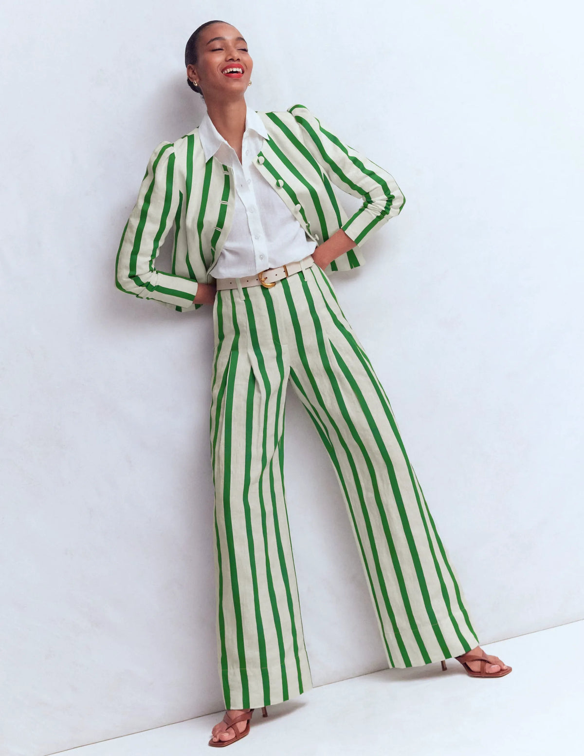 Mayfair Linen Pants-Ivory, Fresh Green Stripe