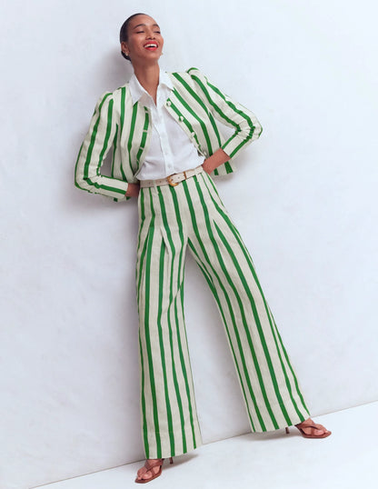 Mayfair Linen Pants-Ivory, Fresh Green Stripe