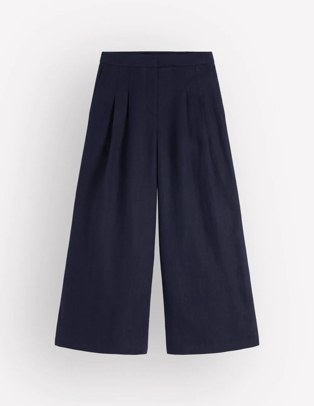 Pleated Linen Culotte-Navy
