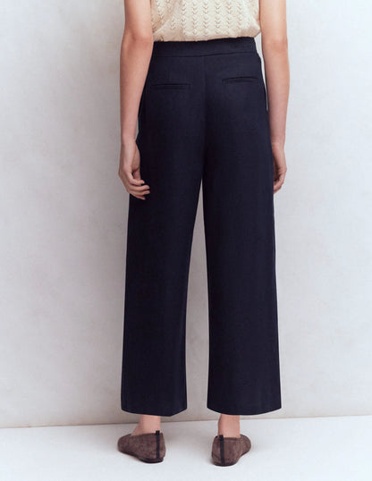 Pleated Linen Culotte-Navy