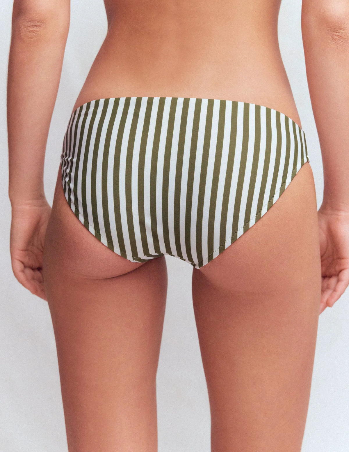 Classic Bikini Bottoms-Olive, Ivory Stripe