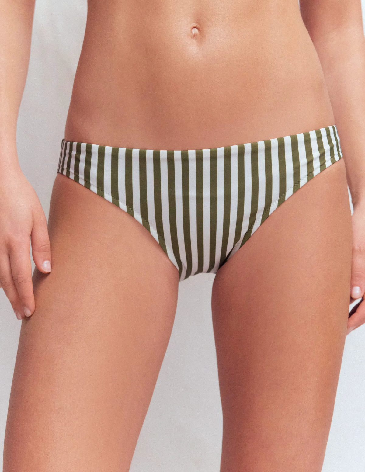 Classic Bikini Bottoms-Olive, Ivory Stripe