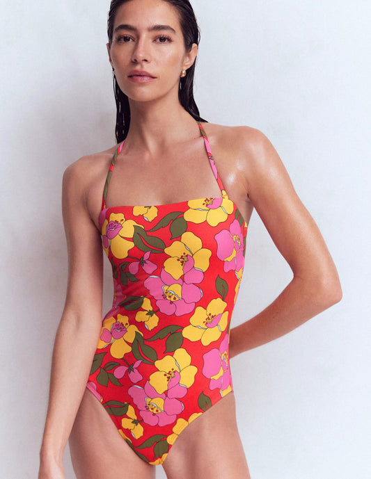 Paros Bandeau Swimsuit-Red, Radiant Bloom
