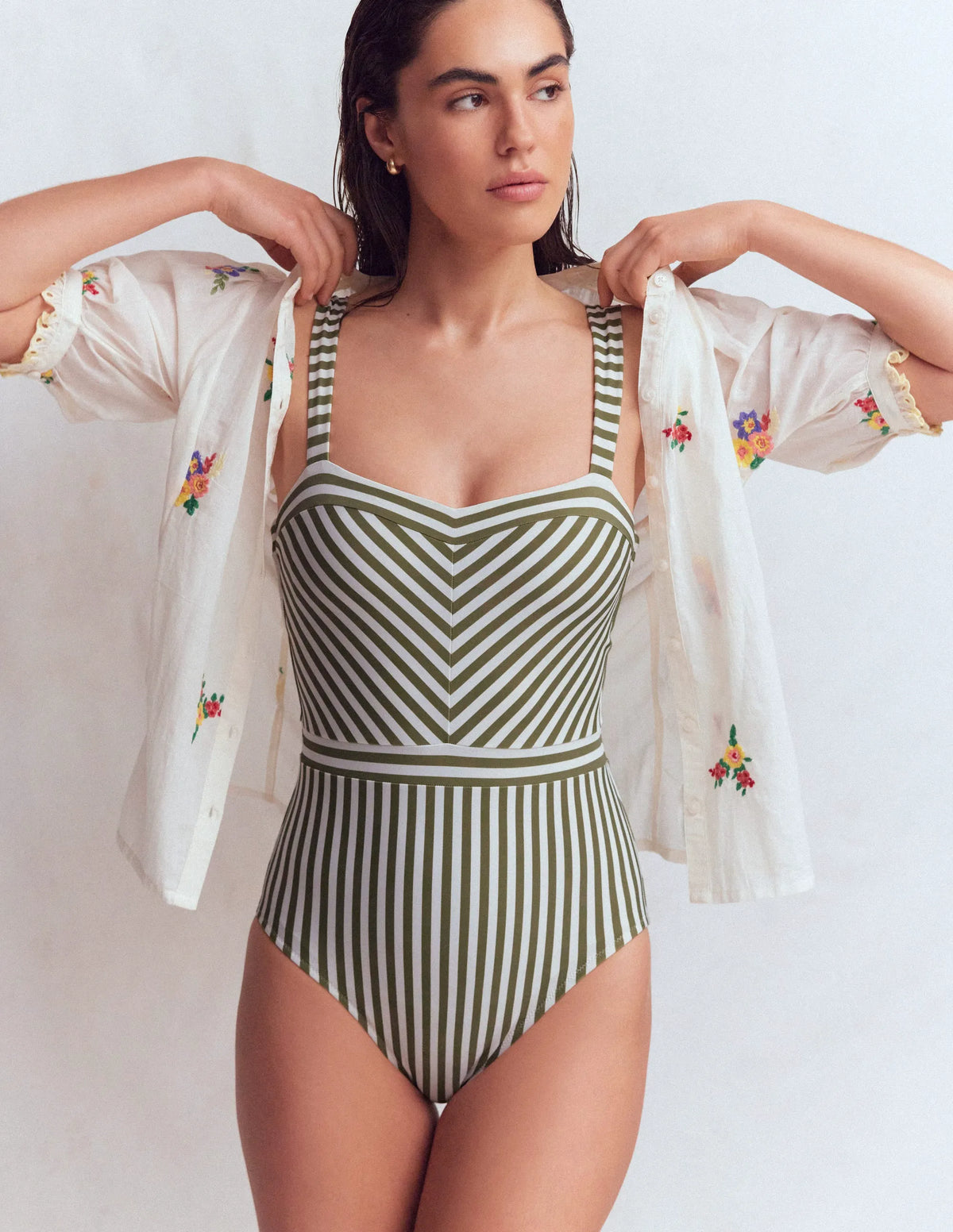 Clean Sweetheart Swimsuit-Olive Ivory Stripe