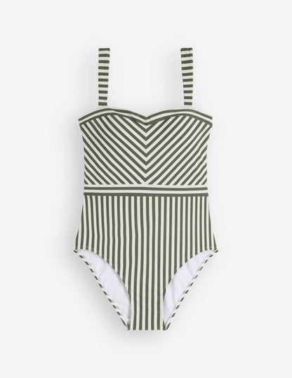 Clean Sweetheart Swimsuit-Olive Ivory Stripe