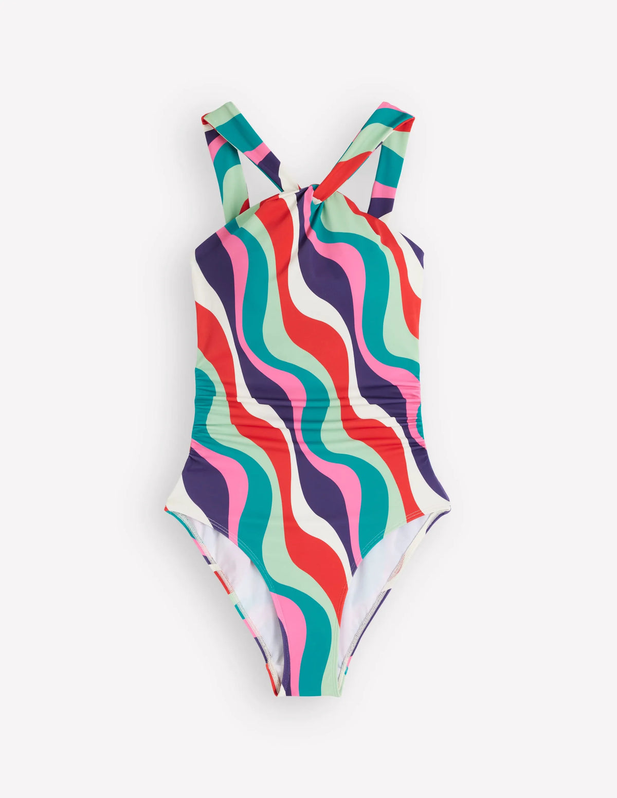 Pleated Strap Cross Swimsuit-Multi, Rhythmic Wave