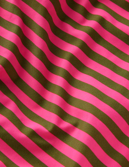 Twist Strap Swimsuit-Pink, Khaki Stripe