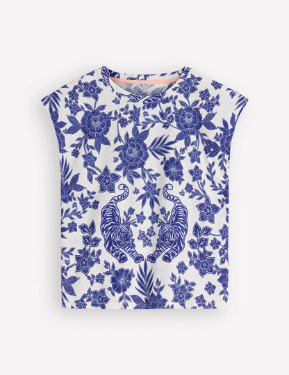 Louisa Cotton Slub T-shirt-Blue Tigers Paradise Placement