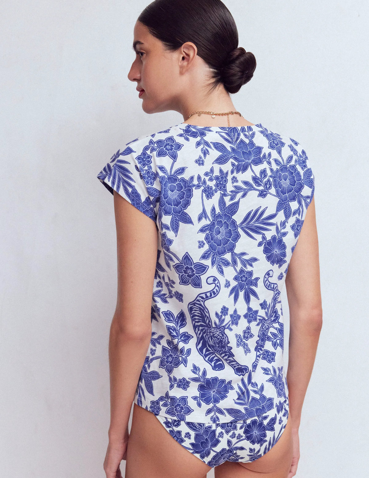 Louisa Cotton Slub T-shirt-Blue Tigers Paradise Placement