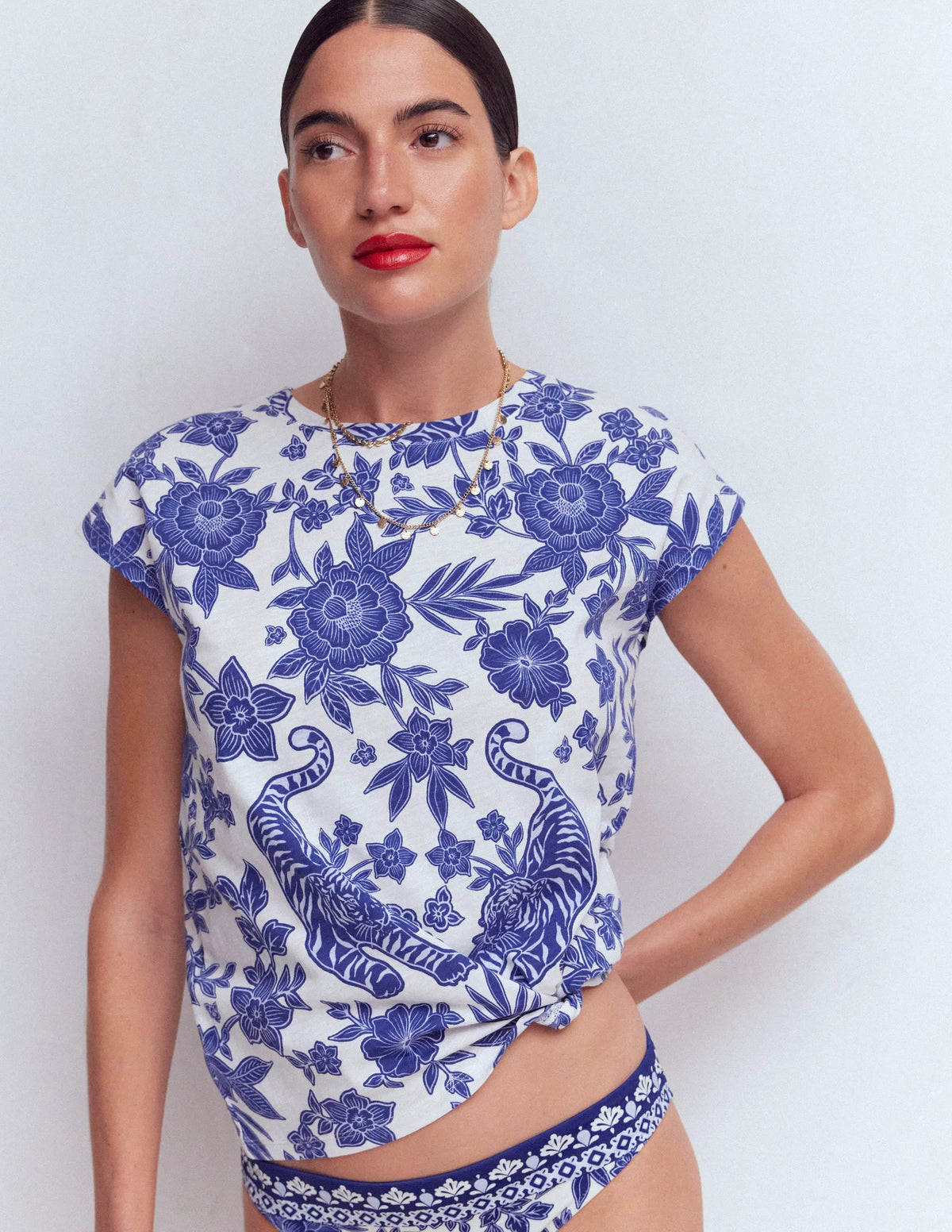 Louisa Cotton Slub T-shirt-Blue Tigers Paradise Placement